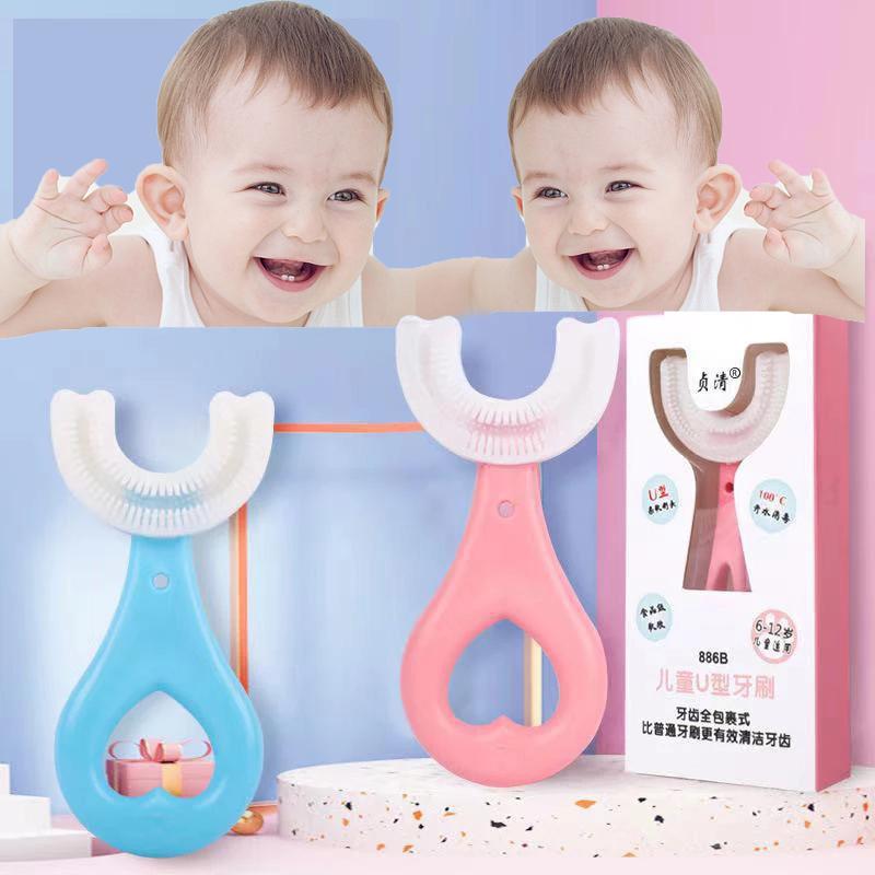 U Shaped Toothbrush for Kids – 360° Food Grade Soft Silicone Brush Head