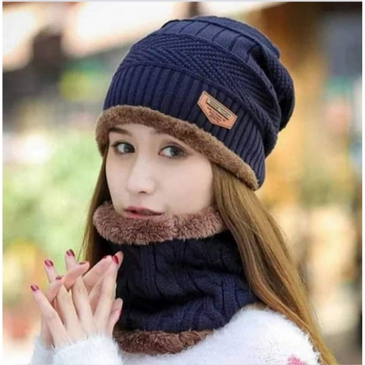 Winter Warm Cap With Neck Warmer Set – Wool Fleece Fur Knitted Beanie For Men & Women - REVEL.PK