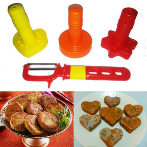 Set of 4 Shami Kabab Cutlet Moulds & Vegetable Potato Peeler, 4 in 1 Shami kabab Maker