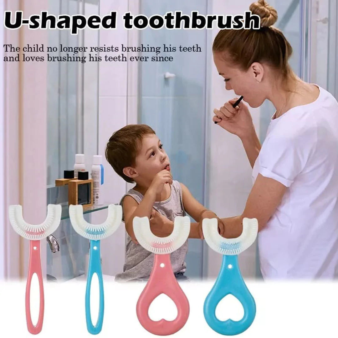 U Shaped Toothbrush for Kids – 360° Food Grade Soft Silicone Brush Head