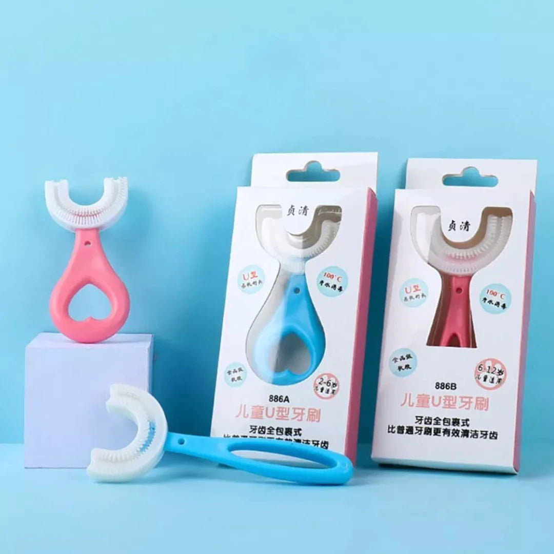 U Shaped Toothbrush for Kids – 360° Food Grade Soft Silicone Brush Head