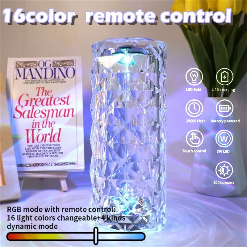 [Free Home Delivery] Rose Crystal Diamond Touch Lamp – 16 Colors Swap With Remote Control - REVEL.PK