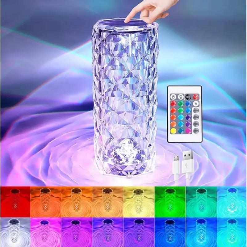 [Free Home Delivery] Rose Crystal Diamond Touch Lamp – 16 Colors Swap With Remote Control - REVEL.PK