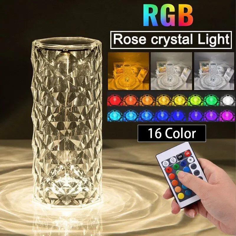 [Free Home Delivery] Rose Crystal Diamond Touch Lamp – 16 Colors Swap With Remote Control