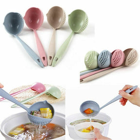 (Pack of 2) 2 In 1 Long Handle Soup Spoon Home Strainer Cooking Colander Kitchen Scoop Plastic Ladle Tableware Sifter