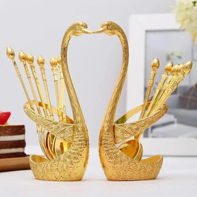 Color Guaranteed Spoon Set With Swan Stand