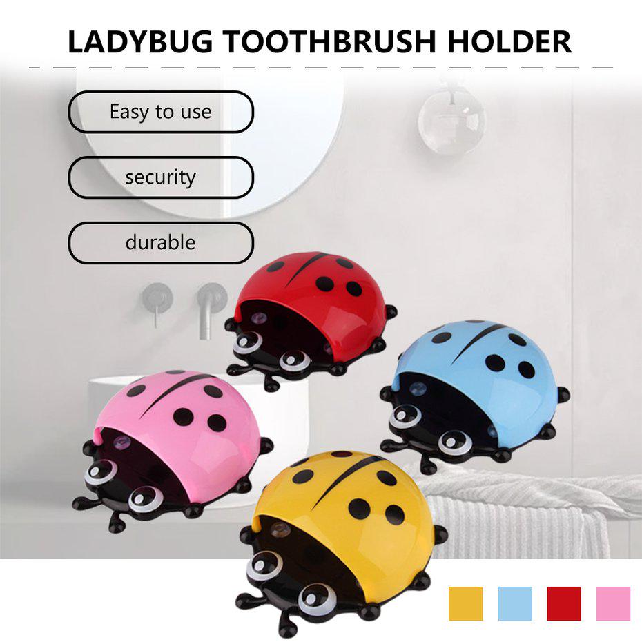 (Pack of 3) Ladybug Wall Toothbrush Holder Storage Toiletries Toothpaste Holders Tooth Brush Container Sticker to Stick (Random Color) - REVEL.PK