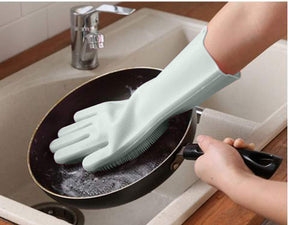 2 Pair (4PCS) Magic Dish washing Gloves with scrubber, Silicone Cleaning Reusable Scrub Gloves for Wash Dish - REVEL.PK