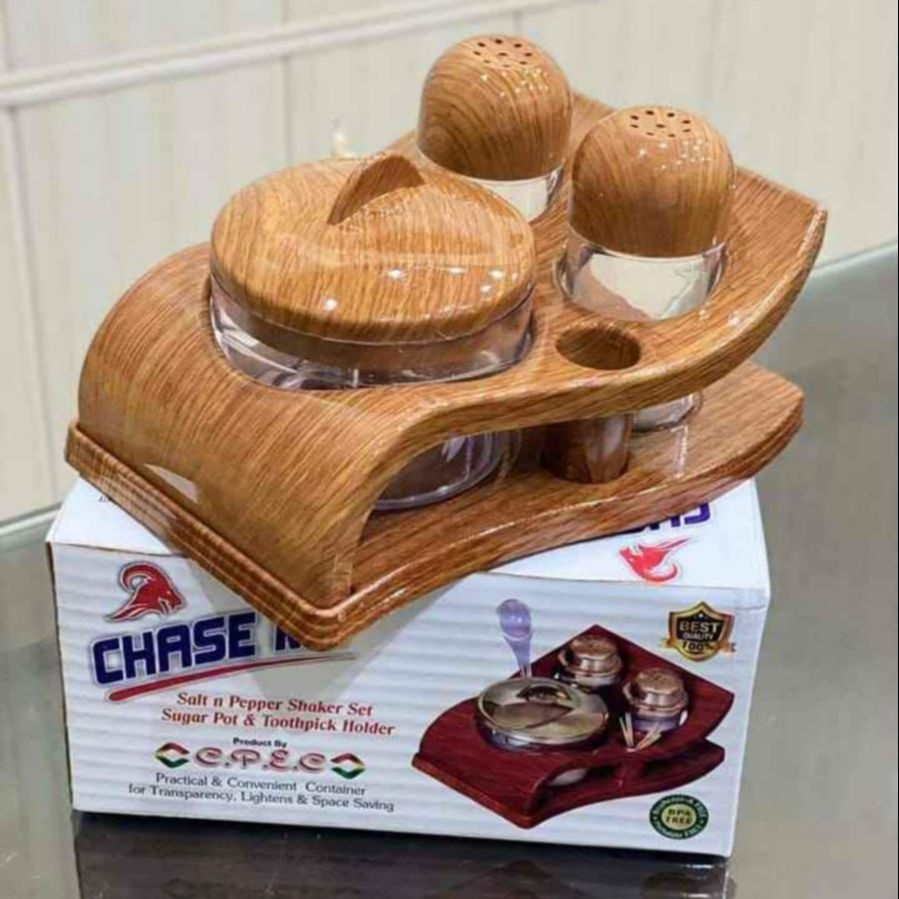 Chase me Salt and Pepper Shaker set Sugar Pot & Tooth Pick Holder Spice Pots Masalah Pots - REVEL.PK