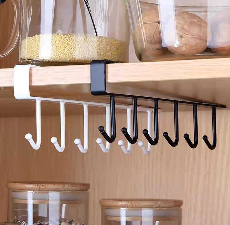 (Pack of 2) 6 Hooks Metal hanger, Storage Shelf Wardrobe Cabinet Metal Under Shelves Mug Cup Hanger Kitchen Organizer Rack Holder - REVEL.PK