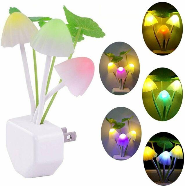 (Pack of 2) New LED Sensor Flower Mushroom Lamp, 7 Color Changing Night Light with Dusk & Dawn Sensor Light