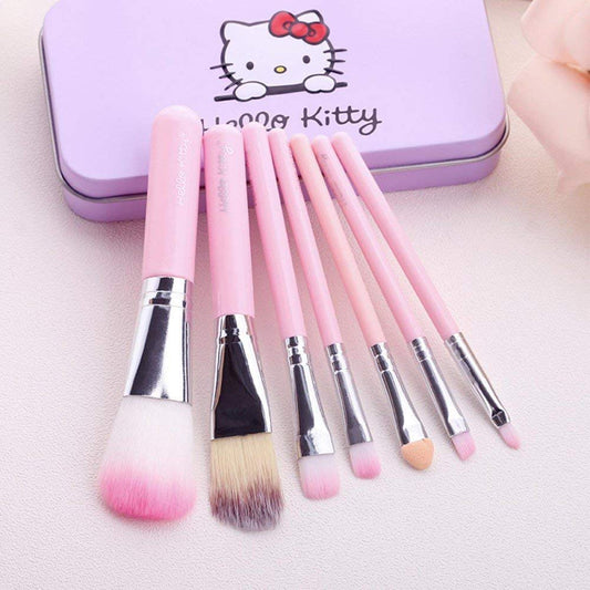 (Pack of 2) Hello Kitty Complete Makeup Mini Brush Kit with A Storage Box – Set of 7 Pieces - REVEL.PK