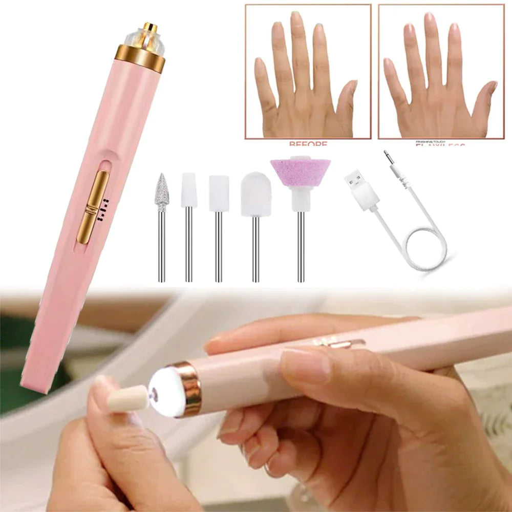 Rechargeable Flawless Salon Nail Finishing Touch Electric Nail Drill Bits File Tool Set