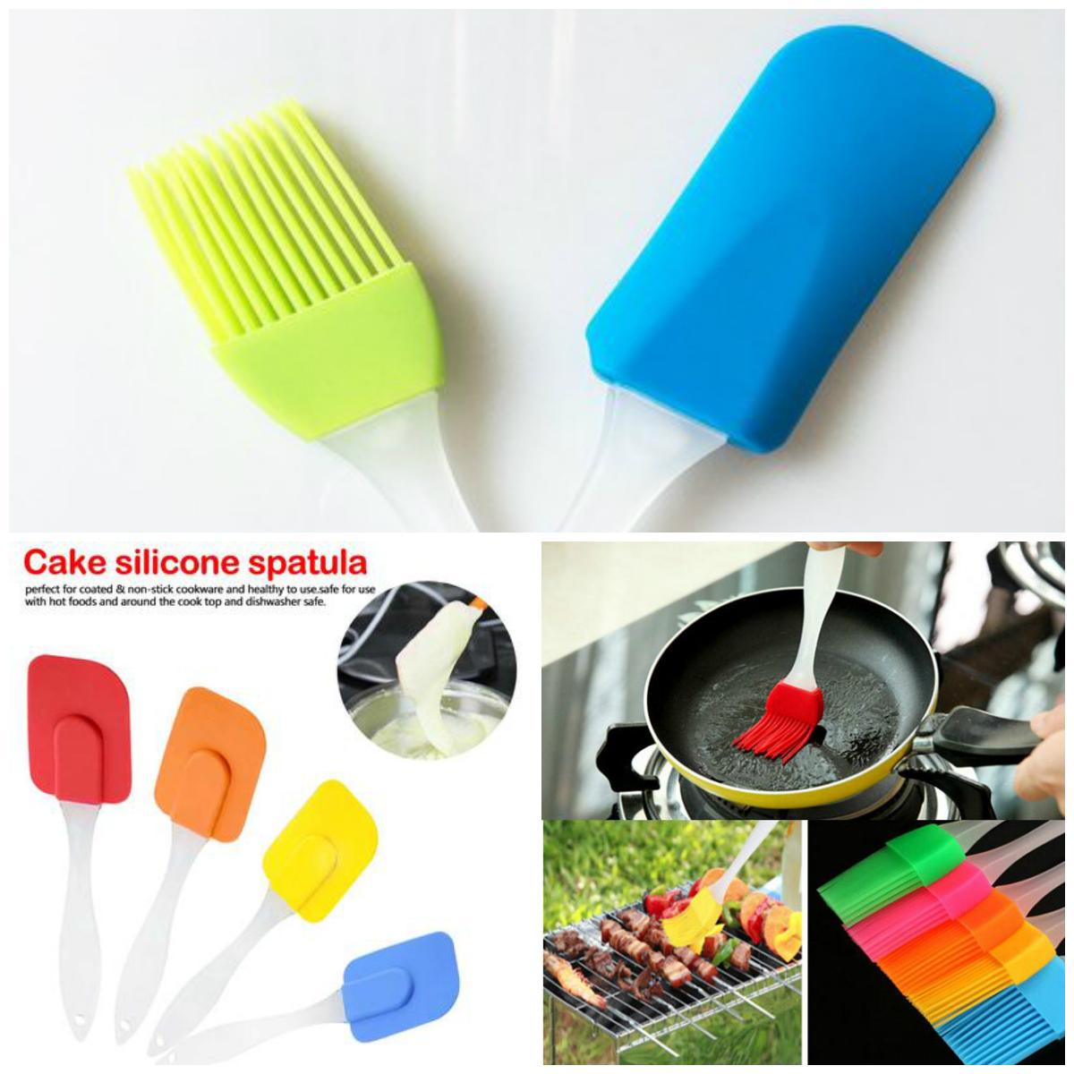 2 Pair(4PCS) - Spatula & BBQ Oil Brush - Silicone Acrylic Transparent Spatula - Silicone Acrylic Transparent Brush