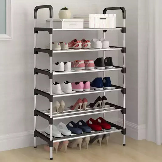 6 Layer shoe rack Tier Colored stainless steel Stackable shoe rack organizer - REVEL.PK
