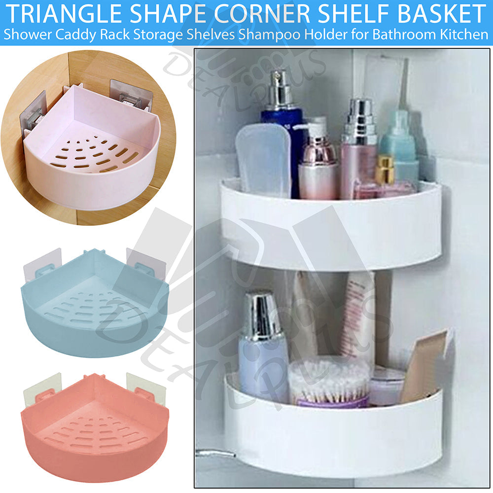 pack of 3 Self Adhesive Triangle Corner Shelves Plastic Bathroom Kitchen Storage Organize Shelf Rack