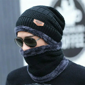 Winter Warm Cap With Neck Warmer Set – Wool Fleece Fur Knitted Beanie For Men & Women