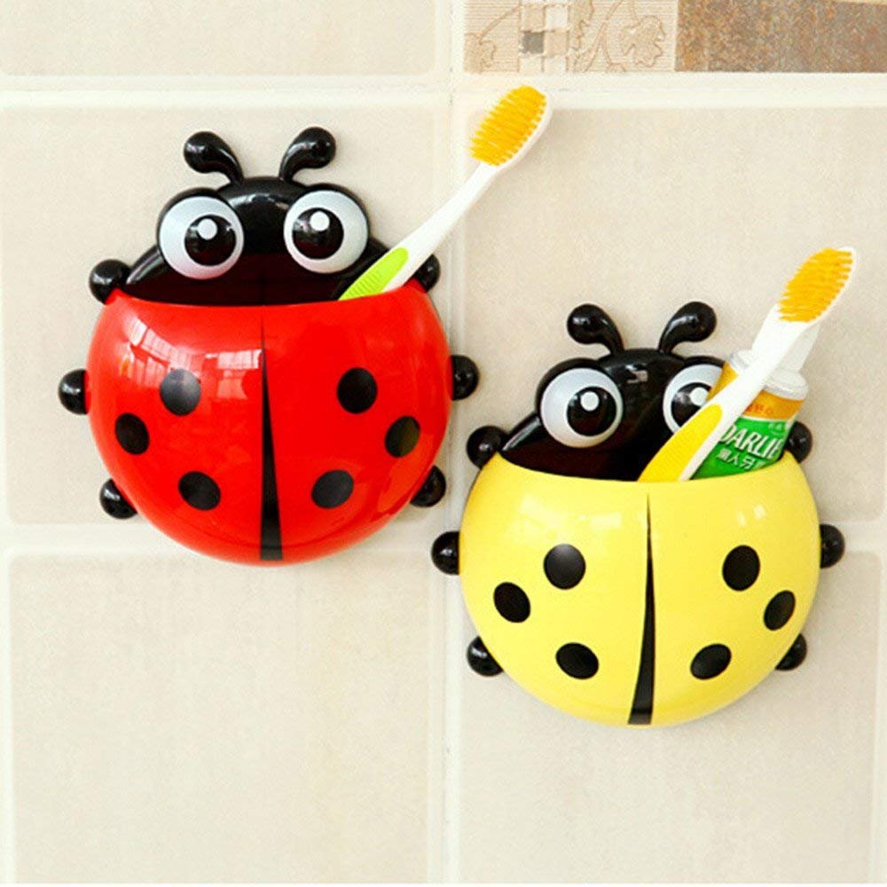 (Pack of 3) Ladybug Wall Toothbrush Holder Storage Toiletries Toothpaste Holders Tooth Brush Container Sticker to Stick (Random Color) - REVEL.PK