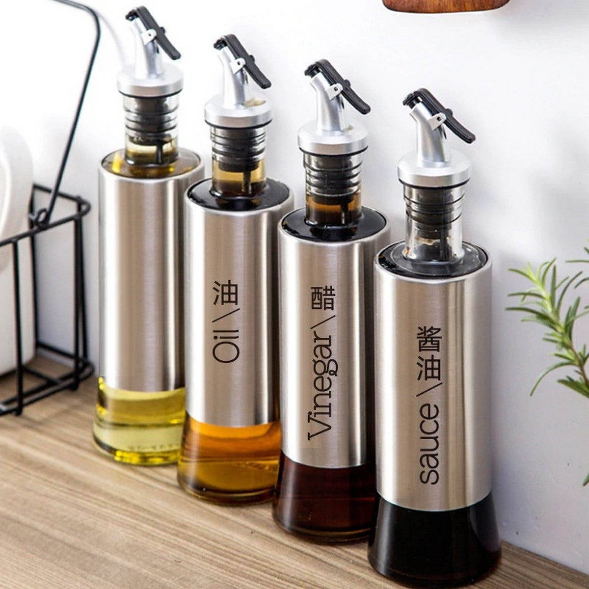 Kitchen Cooking Oil Vinegar Bottle with Dropper Best For Olive oil Usage Glass and Stainless Steel – 300 ml - REVEL.PK