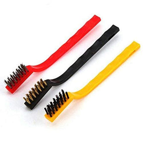 Pack of 3 Mini Wire Brush Set (Brass, Nylon, Stainless Steel Bristles)