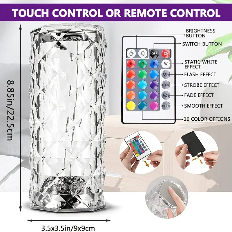 [Free Home Delivery] Rose Crystal Diamond Touch Lamp – 16 Colors Swap With Remote Control - REVEL.PK