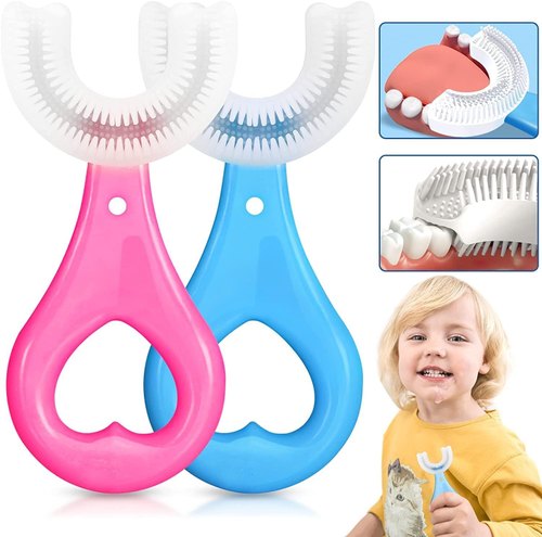 U Shaped Toothbrush for Kids – 360° Food Grade Soft Silicone Brush Head