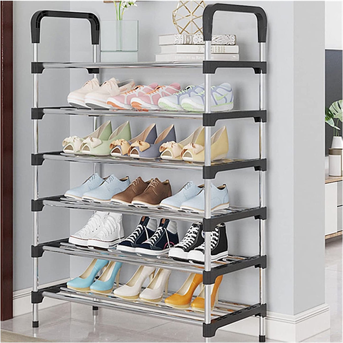 6 Layer shoe rack Tier Colored stainless steel Stackable shoe rack organizer - REVEL.PK