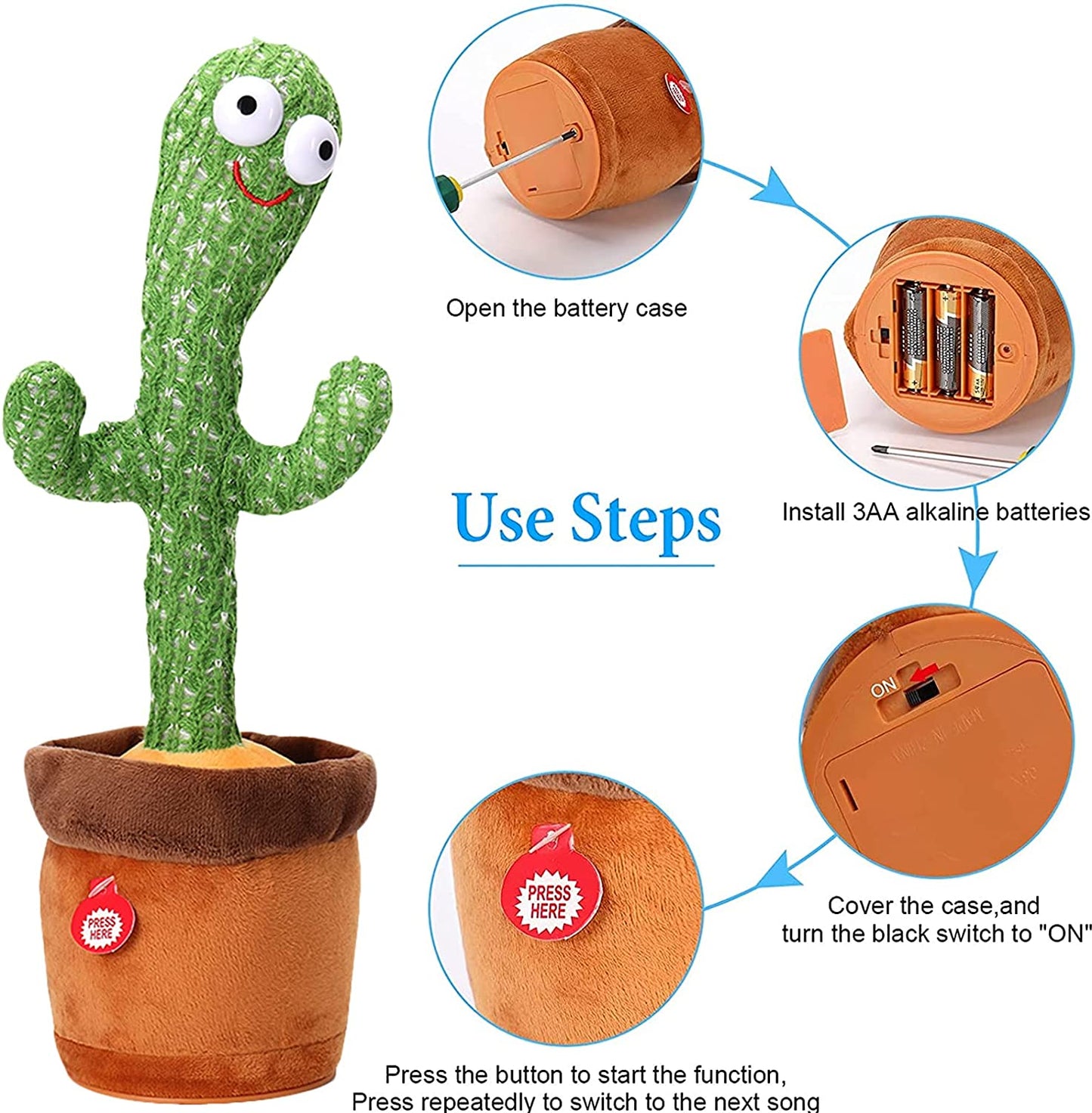 Dancing Cactus Toy with Recording – Rechargeable Talking Singing Cactus - REVEL.PK