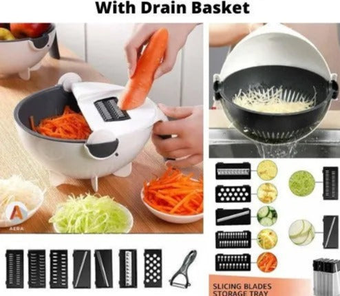 Sharp Bladed Multifunctional Vegetable Cutter With Drain Basket