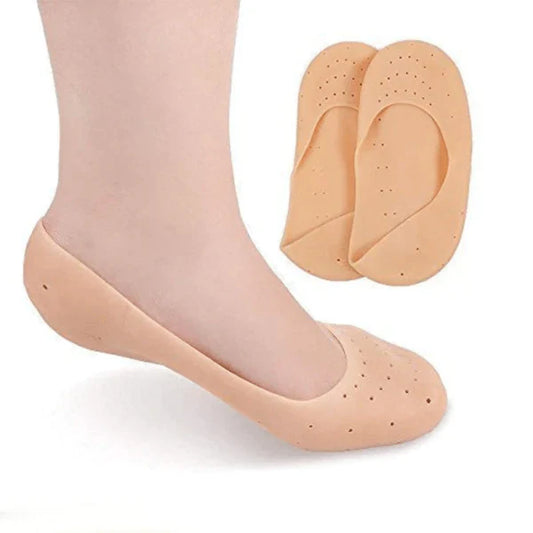 2 Pair (4PCS)  Anti Crack Full Length Silicone Foot Protector Moisturizing Socks for Foot-Care and Heel Cracks - REVEL.PK