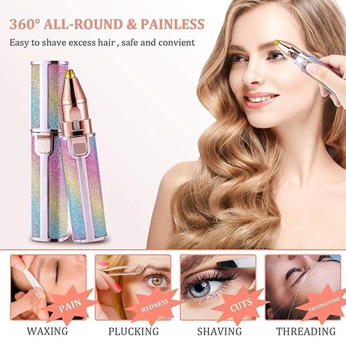 Flawless 2 in 1 Eye Brow And Facial Hair Remover Chargeable , Multi Attractive Color With USB Charging Cable And Cleaning Brush - REVEL.PK