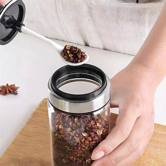 250ml Kitchen Condiment Jar  Glass Seasoning Bottle With Spoon - REVEL.PK