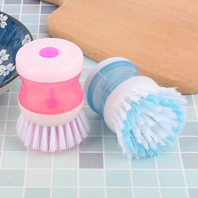 (Pack of 2) Kitchen Dish Brush With Liquid Soap Dispenser Plastic Pot Dish Cleaning Brush Home Cleaning