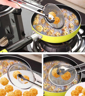 Multi-functional 2 in 1 Fry Tool Filter Spoon Strainer With Clip, Oil Frying BBQ Filter Stainless Steel Mesh Strainer