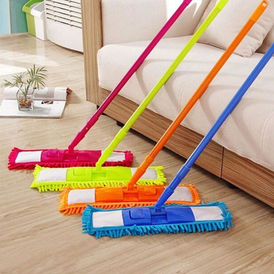 Spin floor mop with adjustable long steel handle, chenille pad dust mop head replacement spin mop