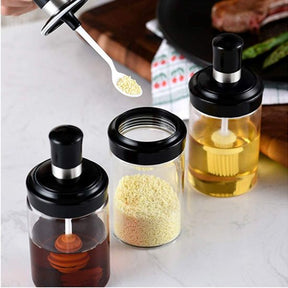 250ml Kitchen Condiment Jar  Glass Seasoning Bottle With Honey Brush - REVEL.PK