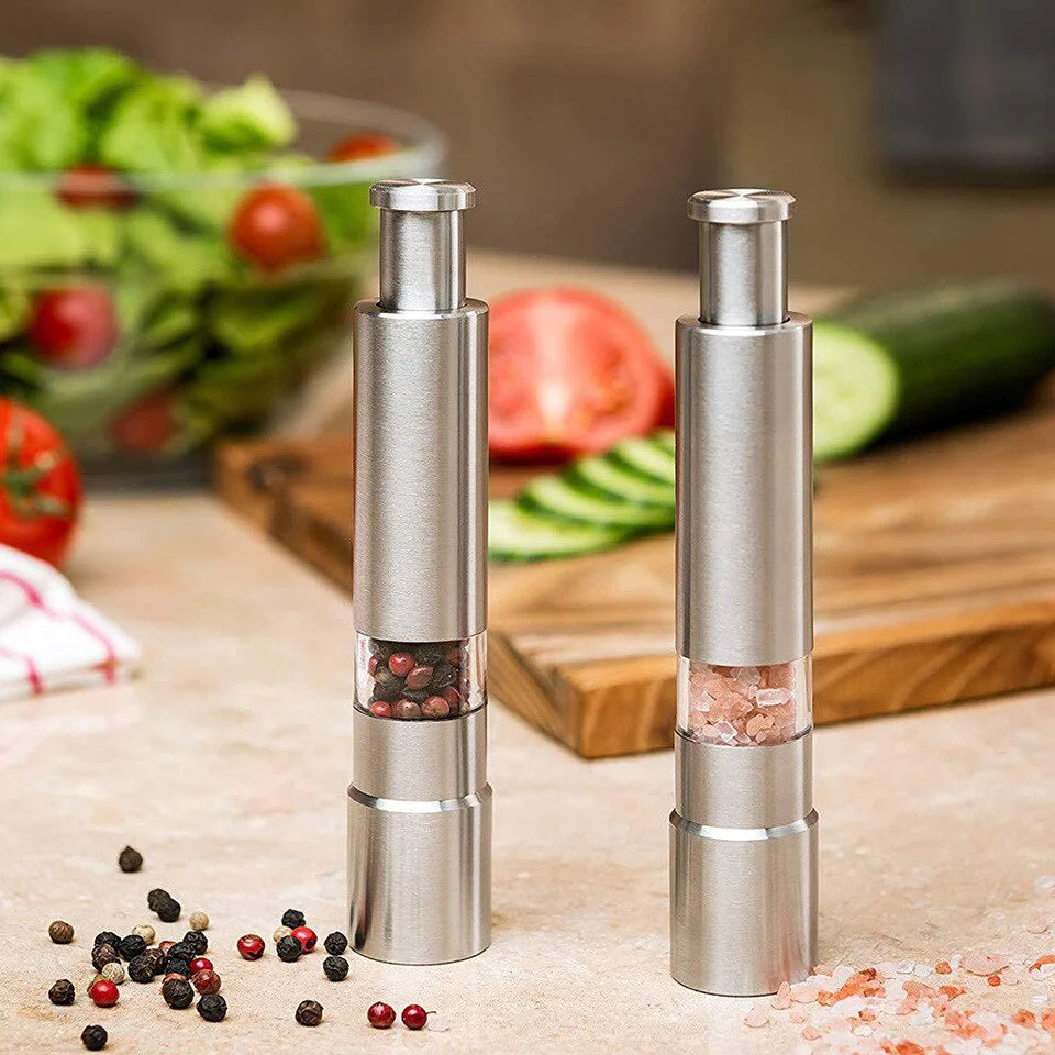 Stainless Steel Mini Pepper Grinder Mill Premium Tall Premium Salt Shaker Push-Button