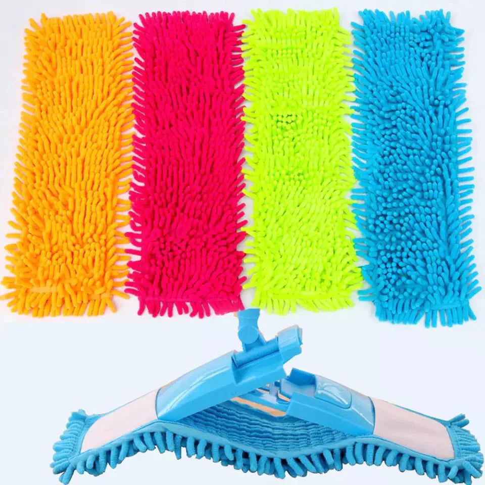 Spin floor mop with adjustable long steel handle, chenille pad dust mop head replacement spin mop