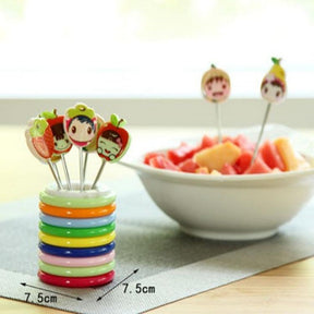 Fruit Fork Food Picks Cartoon Plastic Fruit Dessert Fork (1 holder and 8 forks)