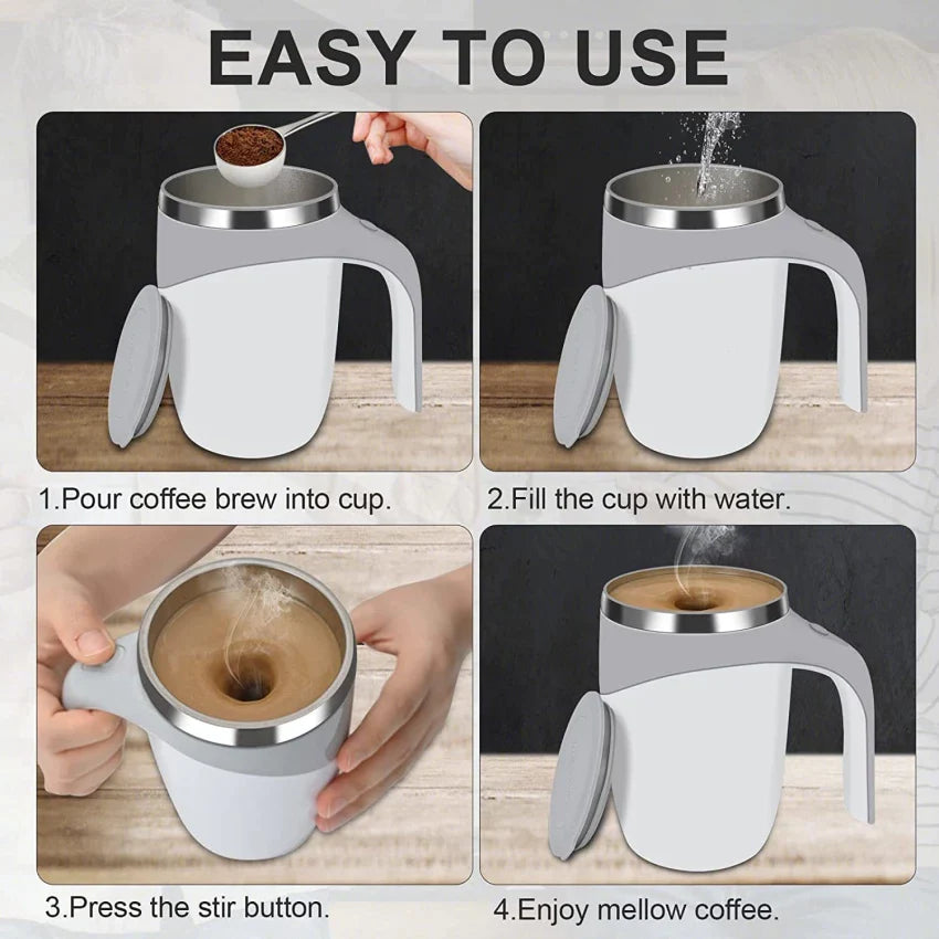 Stainless Steel Mixing Cup, Automatic Magnetic self Stirring Coffee Mug