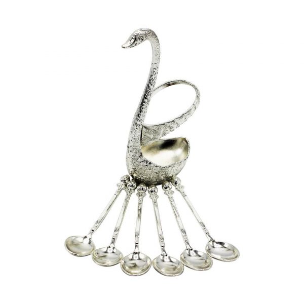 Pack of 6 Stainless Steel Spoon Set with Swan Holder