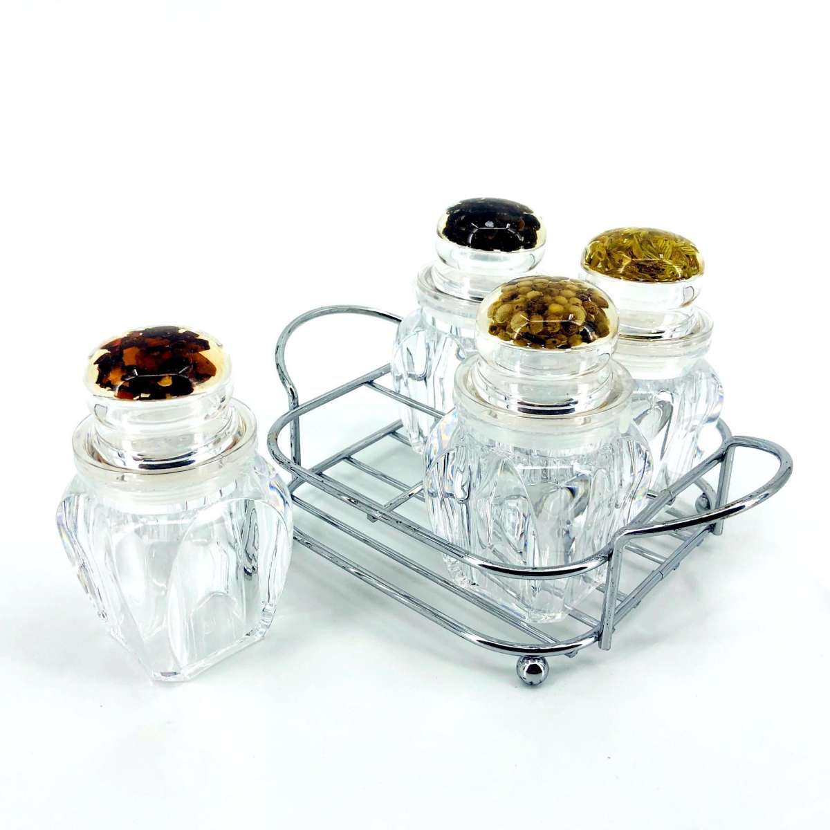 4 Pcs ACRYLIC Kitchen Salt & Pepper Shaker With Stainless Steel Holder - REVEL.PK