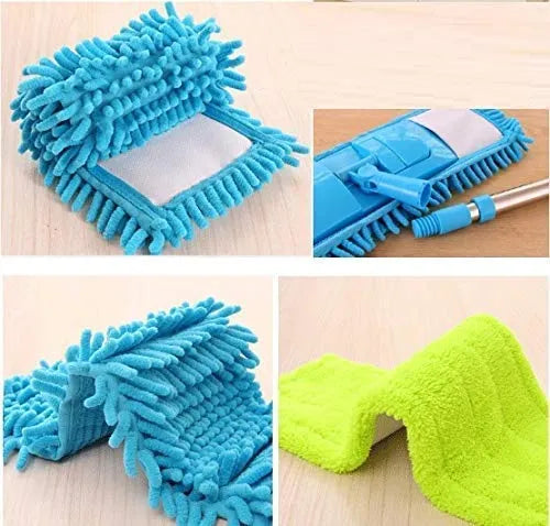 Spin floor mop with adjustable long steel handle, chenille pad dust mop head replacement spin mop