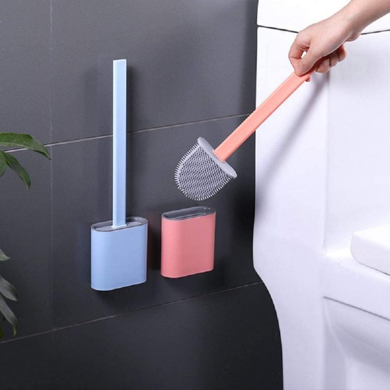 Silicone Toilet cleaner Brush non-Slip Long Handle with Toilet Brush Holder