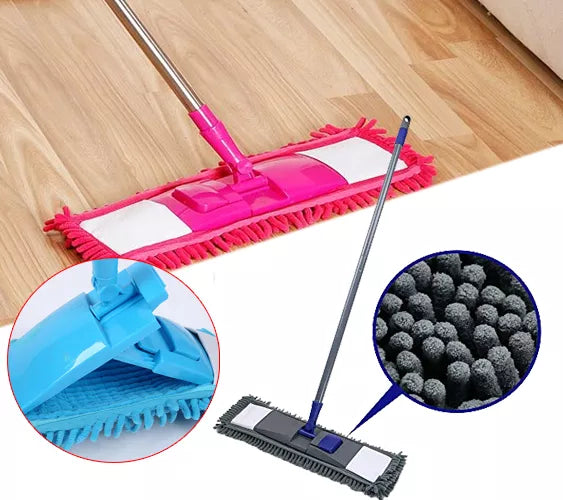 Spin floor mop with adjustable long steel handle, chenille pad dust mop head replacement spin mop