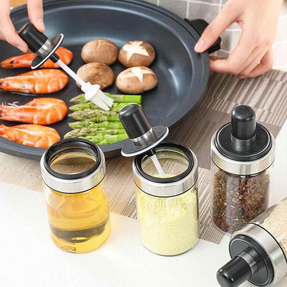 Pack of 3 Glass Seasoning Tank Kitchen Spice Kit Bottles Pepper Spoon Seasoning Jars Brush Honey Container Food Storage Container