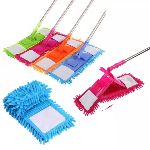 Spin floor mop with adjustable long steel handle, chenille pad dust mop head replacement spin mop