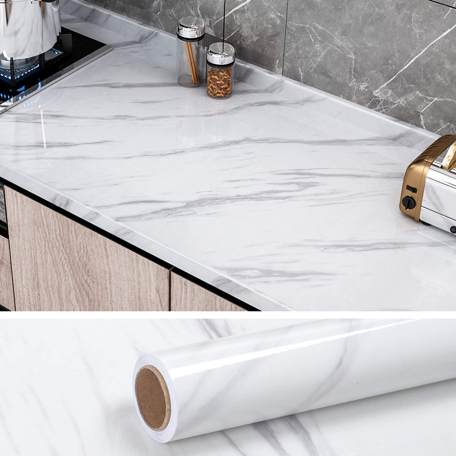 Self Adhesive Black & White Marble Sheet for Kitchen / Waterproof Anti Oil & Heat Resistant Wallpaper Sheet (2 Feet x 6.5 feet)