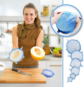 Pack of 6 Stretch Silicone Lids Kitchen Reusable Silicone Stretch Seal Lid for Food Preservation,