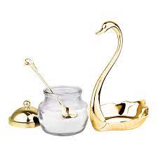 Aluminum Alloy Condiment Pot Seasoning Container Spice Glass Jar Salt Sugar Bowl Pepper Coffee Storage Organizer Swan Rack Set - REVEL.PK